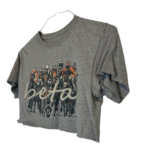 Horse Racing T-Shirt Gray Crop Top Size S Small - Picture 3 of 7